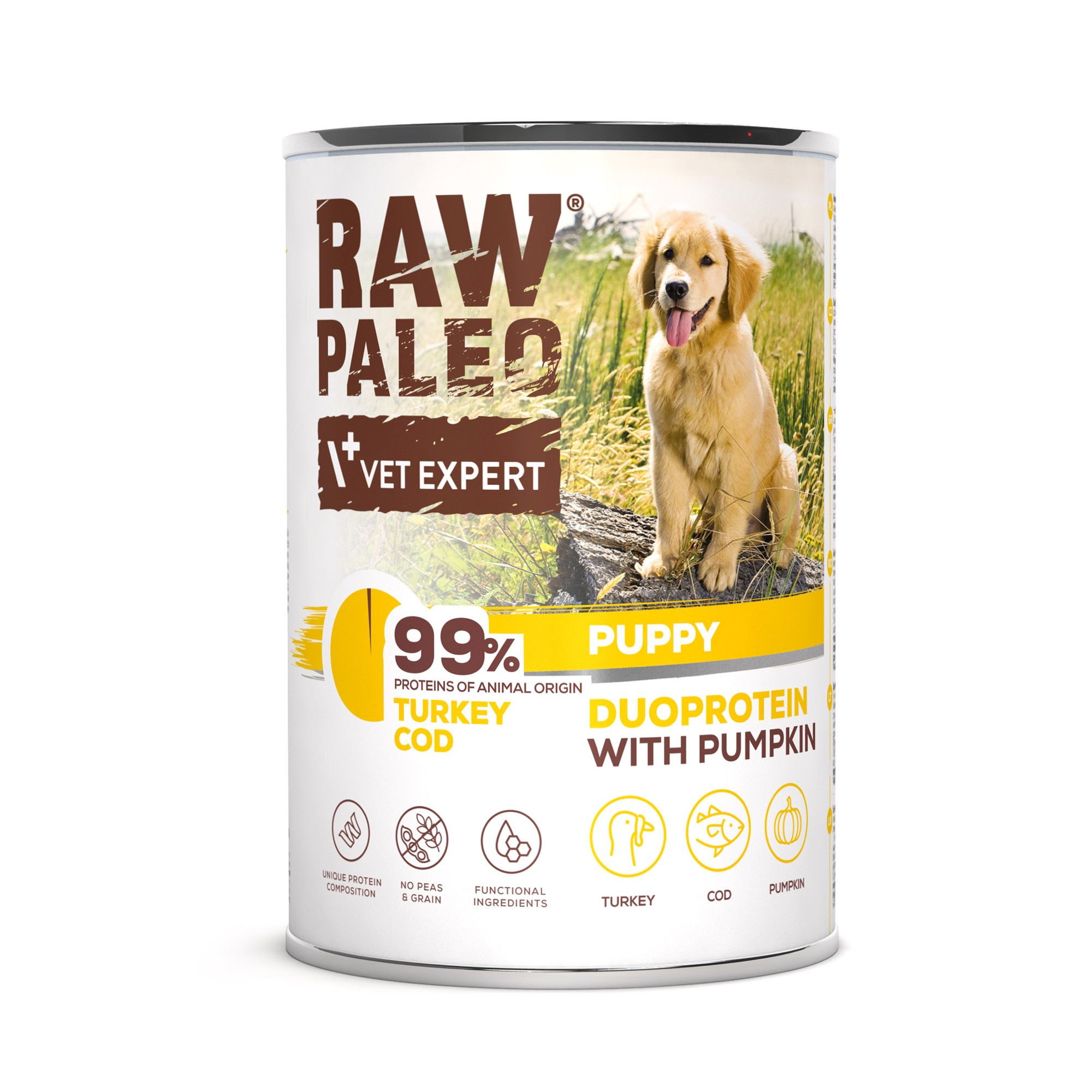 RAW PALEO TURKEY&COD PUPPY CAN - mokra karma dla szczeniąt duoproteina indyk z dorszem