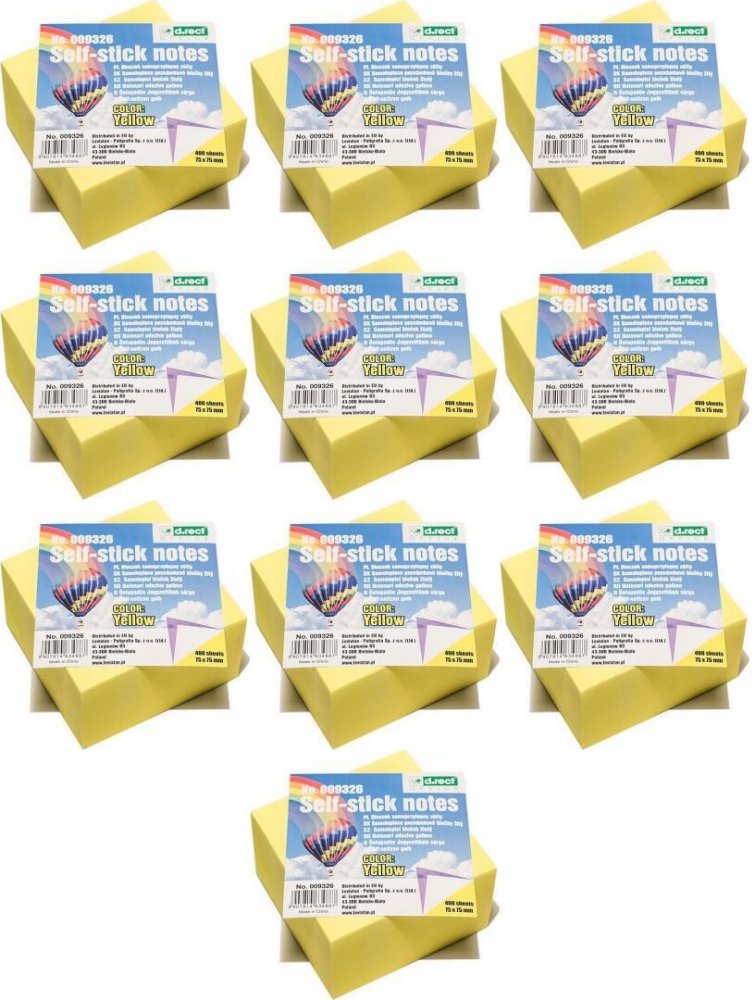 Karteczki samoprzylepne D.Rect 76x76 mm 400 karteczek żółte