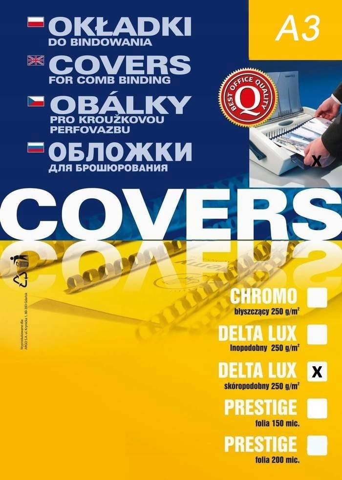 Okładki do bindowania Argo Delta A3 250 g/m2 skóropodobne 100 szt. czarny