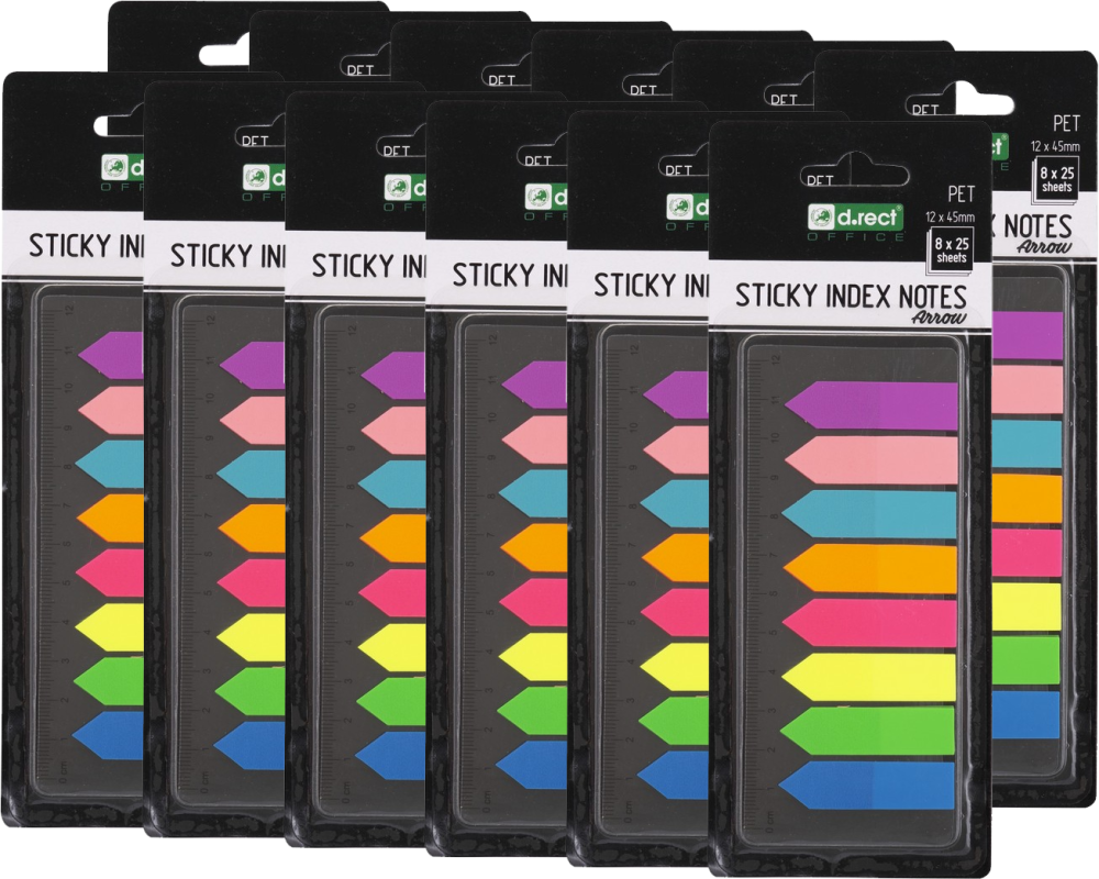 D.Rect zakładki indeksujące z linijką strzałki folia 12x45 mm, 8x25 szt., mix neon