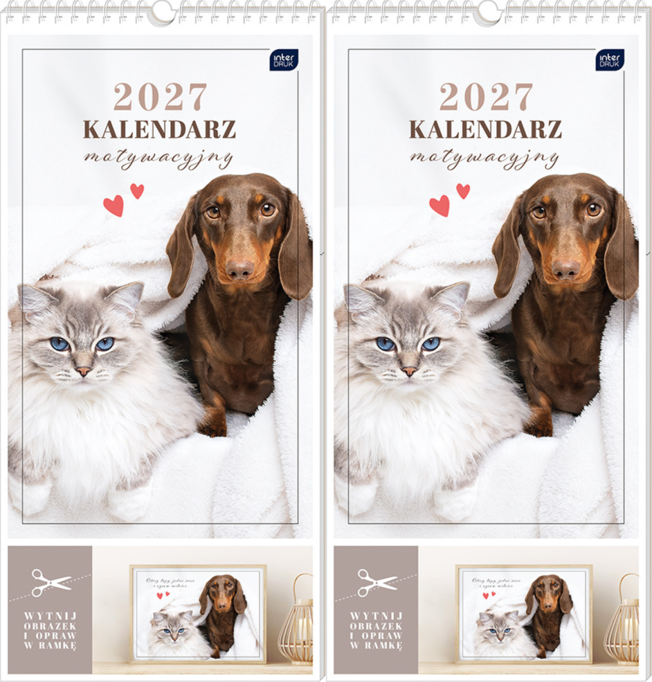 2x Kalendarz ścienny 2027, Interdruk, motywacyjny, miesięczny, 22x46cm, zwierzaki