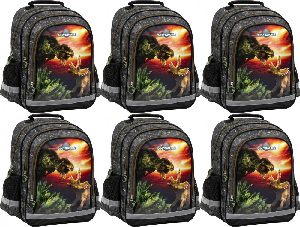 6x Plecak szkolny Derform 15 B Dinozaur 18, dwukomorowy, 18l, 38x28x18cm