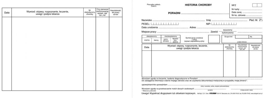 Stolgraf Historia choroby poradni Z-3 MZ/OG-2, 1/2 A3, offsetowy, 100k