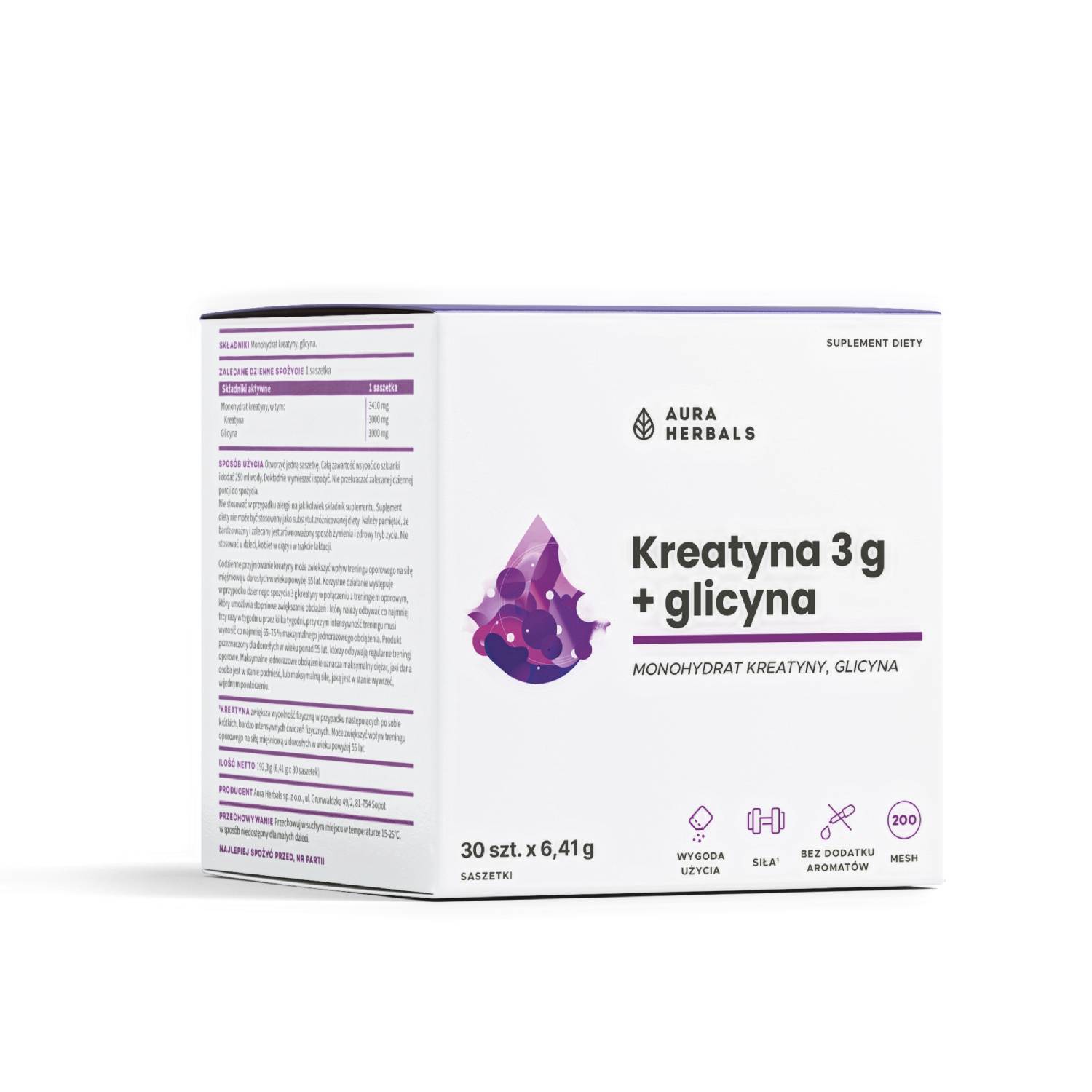 Aura herbals, kreatyna 3 g, monohydrat + glicyna, 30 saszetek