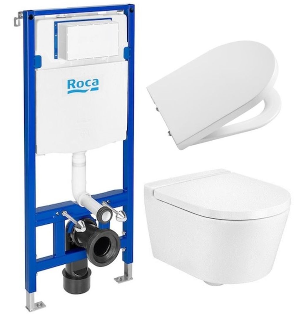 Zestaw Roca Inspira miska WC wisząca Rimless biała z deską wolnoopadającą i stelaż podtynkowy Roca Duplo One ( A346528000, ... - Wysyłka w 24h