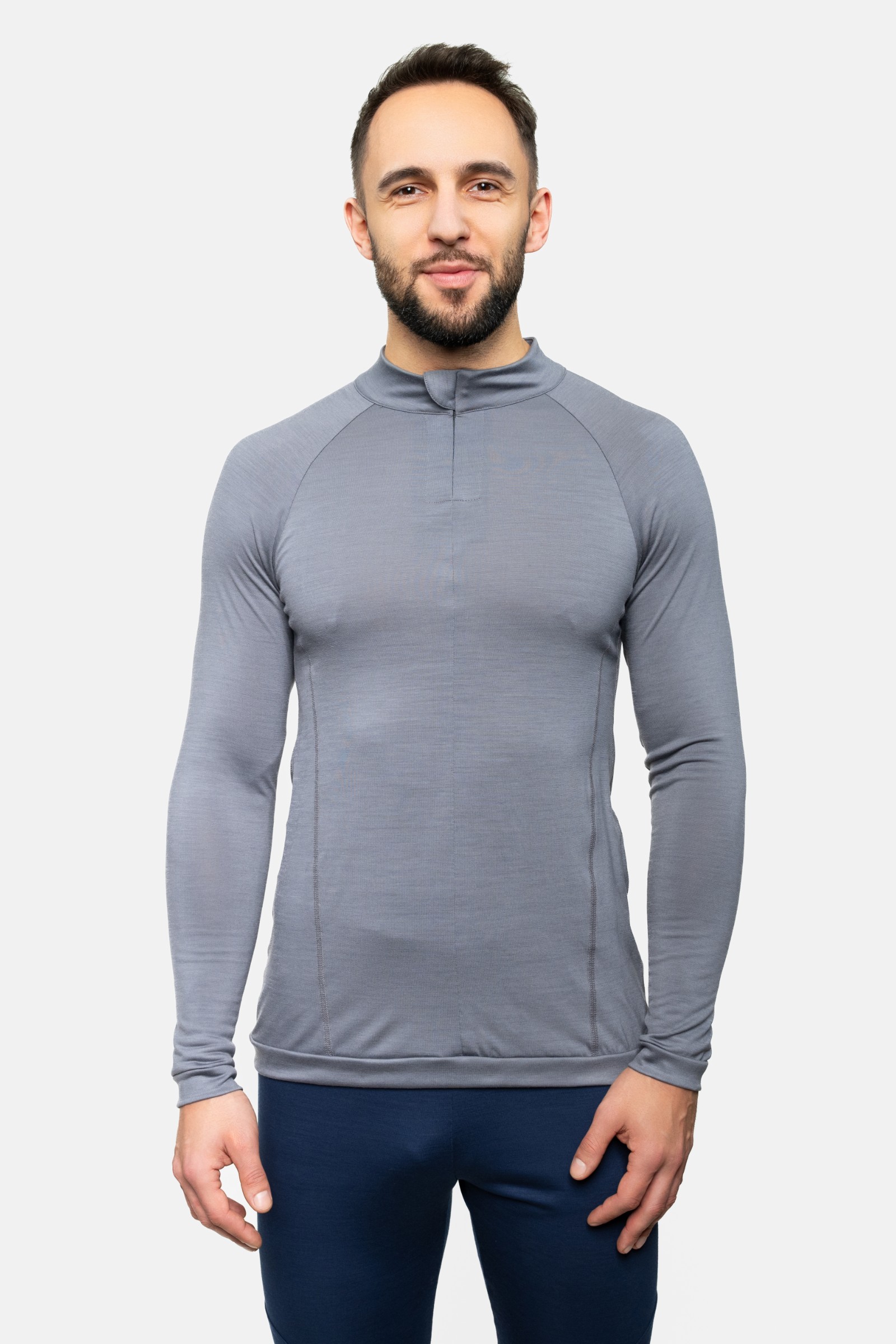Longsleeve sportowy z wełny merino, popielaty, 195