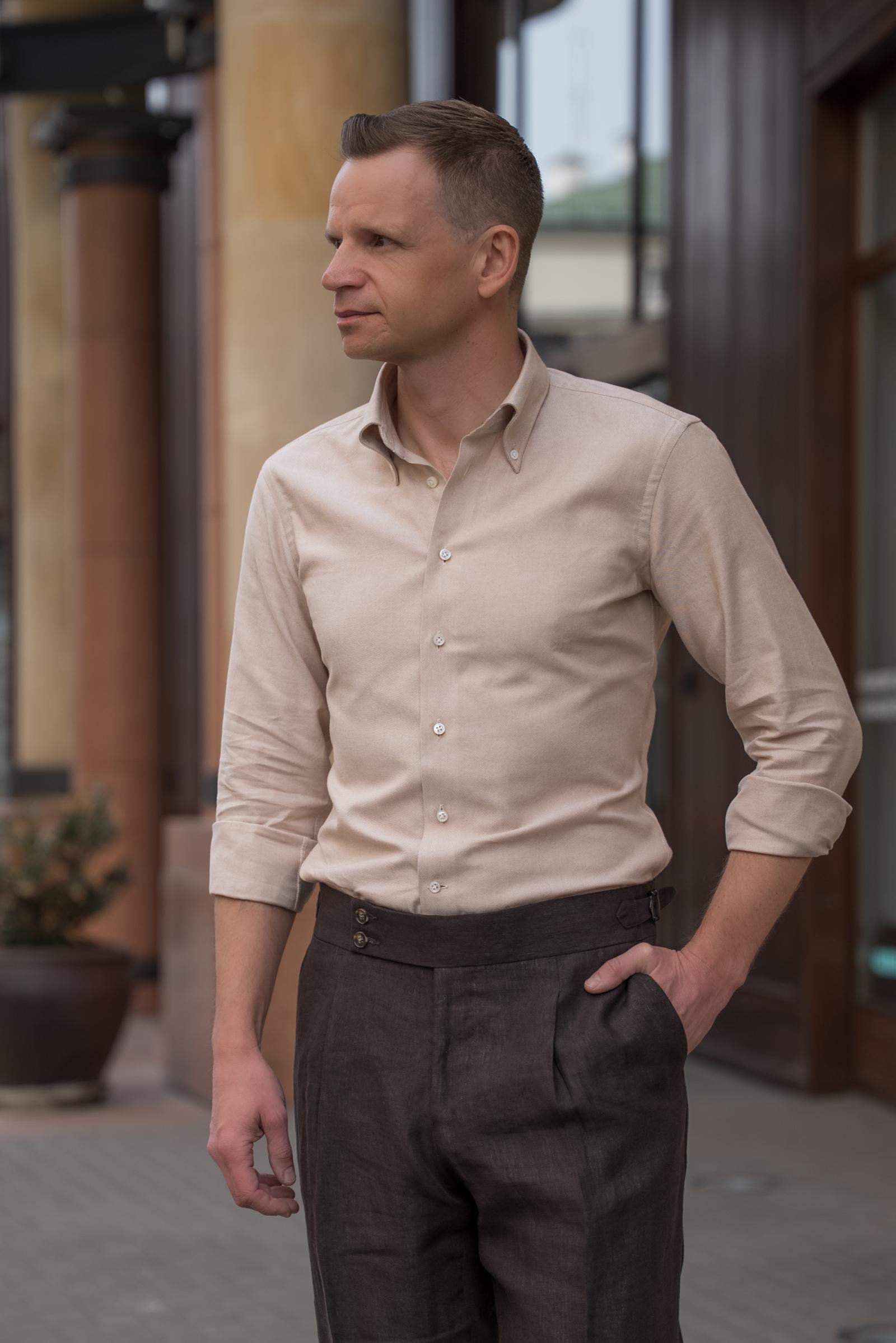 Beżowa koszula Pure Tone Oxford Button Down, bawełna organiczna