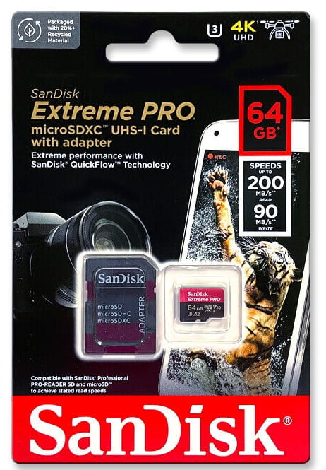 SanDisk Micro SDXC 64GB 200/90MB SDSQXCU-064G-GN6MA c10 A2 V30 U3 EXTREME PRO 4K - Henryx24