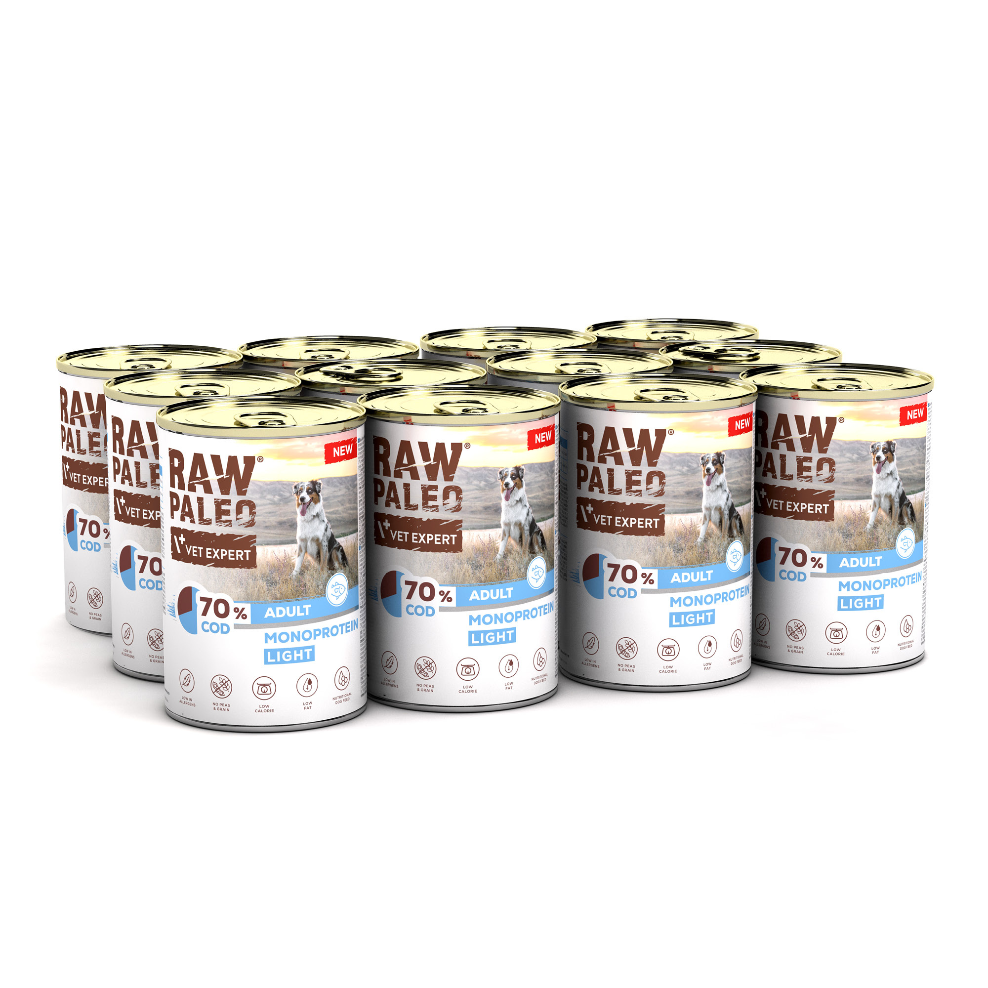 RAW PALEO COD LIGHT MONOPROTEIN ADULT DOG 12x400g - mokra karma dla psów z tendencją do nadwagi monoproteina z dorszem