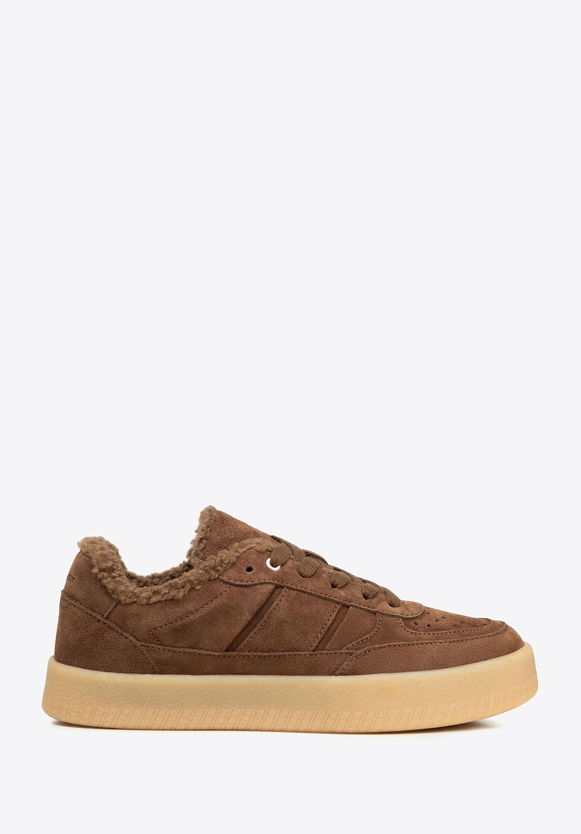 Zamszowe sneakersy z futrzanym wnętrzem brązowe