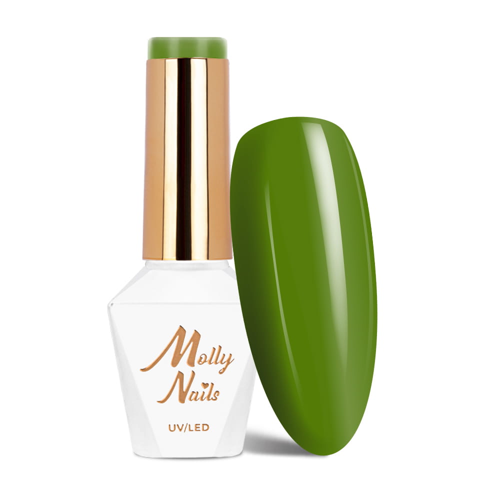 Lakier hybrydowy LED/UV Gel Polish Molly Nails Green Party Nr 85 Green Olive HEMA/Di-HEMA Free 8g