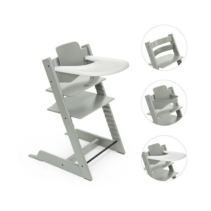 Stokke Tripp Trapp + zestaw Baby Set + tacka - rosnące krzesełko do karmienia z akcesoriami-Glacier Green-White