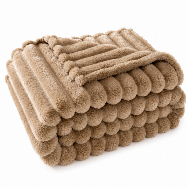 Gruby koc z mikrofibry w prążki ROYAL SOFT 220x200 wz. 07 toffi