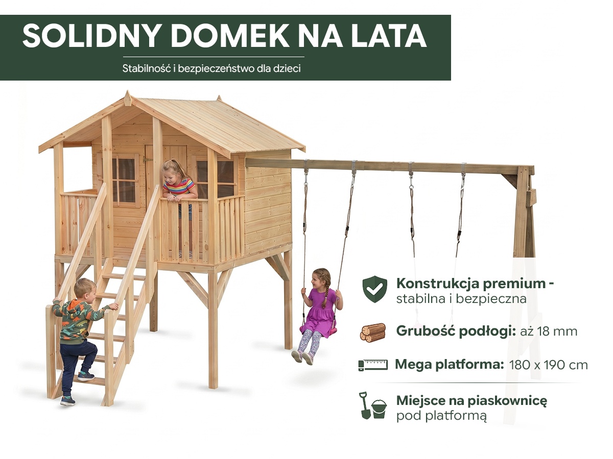 Domek zabaw Borys z huśtawką i barierką do schodków