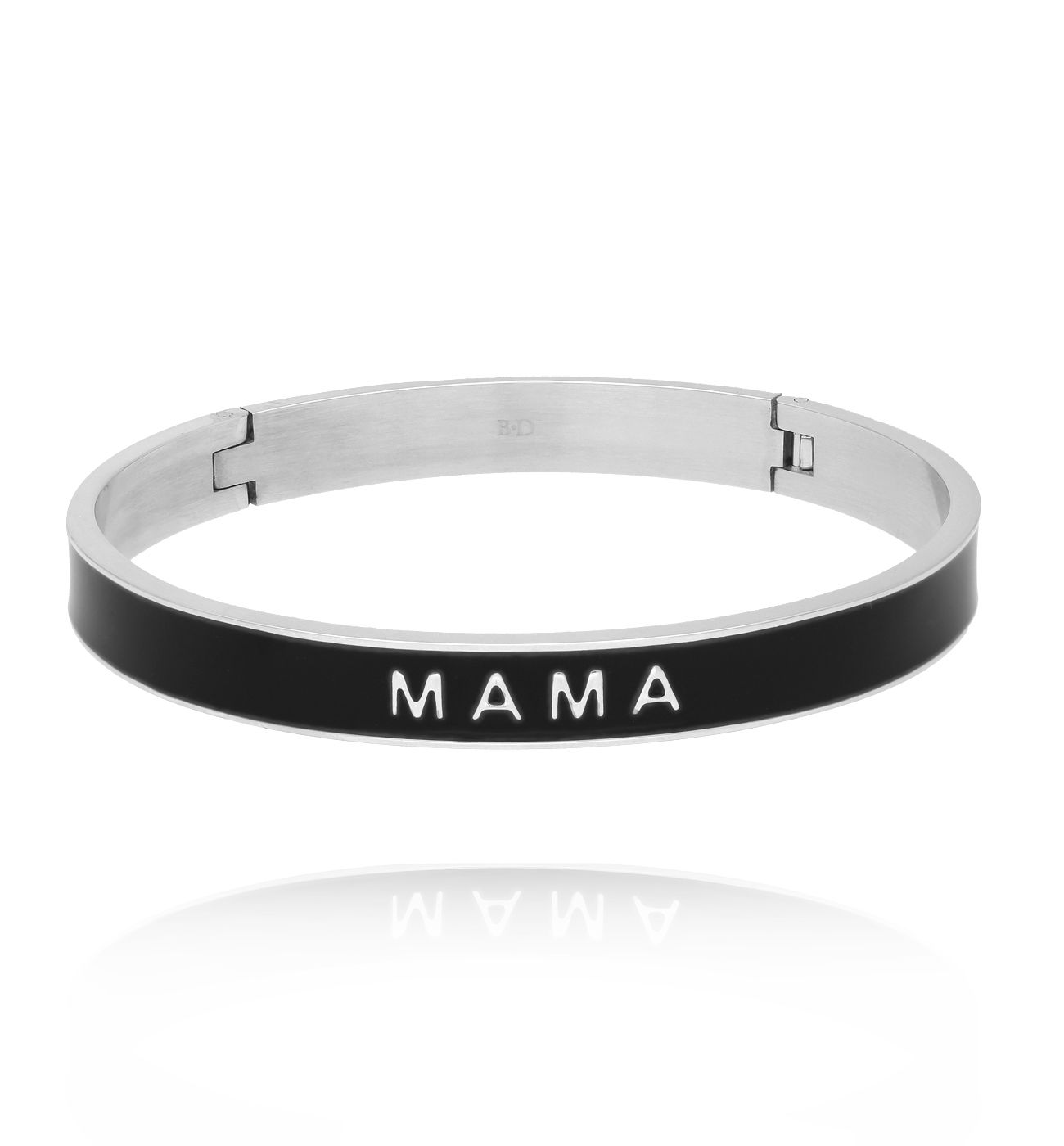 Bransoletka obręcz z czarną emalią i napisem Mama - By Dziubeka