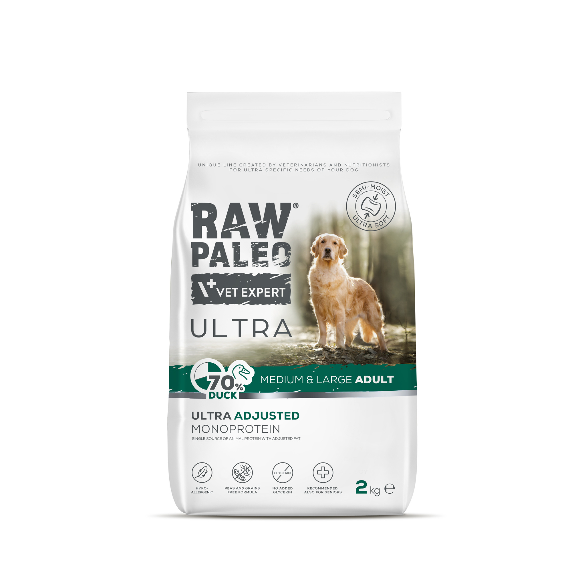 Duck Adult Medium & Large | RAW PALEO Ultra | 2kg | Półwilgotna karma dla psa ras średnich i dużych