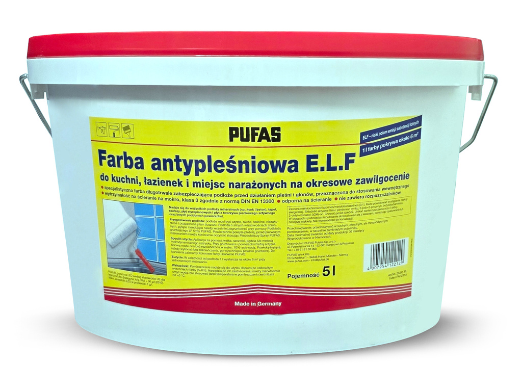 Farba akrylowa Biała Antypleśniowa 5L Pufas