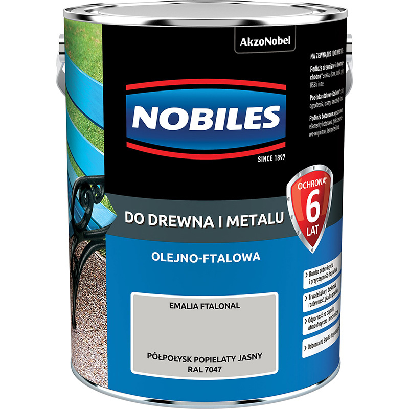 Emalia ftalowa do drewna i metalu Ftalonal Popielaty jasny Półpołysk 5L Nobiles