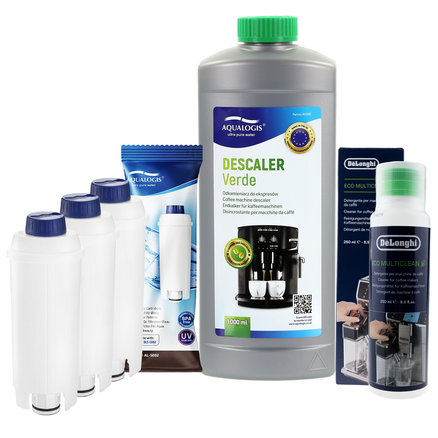4x Filtr Do Ekspresu Delonghi AL-S002 + Płyn Latteo 1L + Odkamieniacz 1L