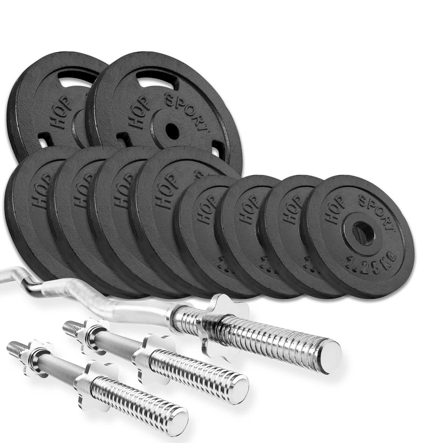 Gusseisen Hantelset 37 kg mit SZ-Stange und Kurzhanteln