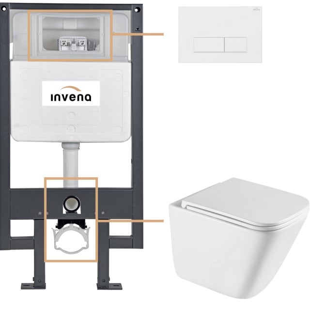 INVENA Zestaw podtynkowy 50 mechaniczny, miska PATRAS, deska, przycis