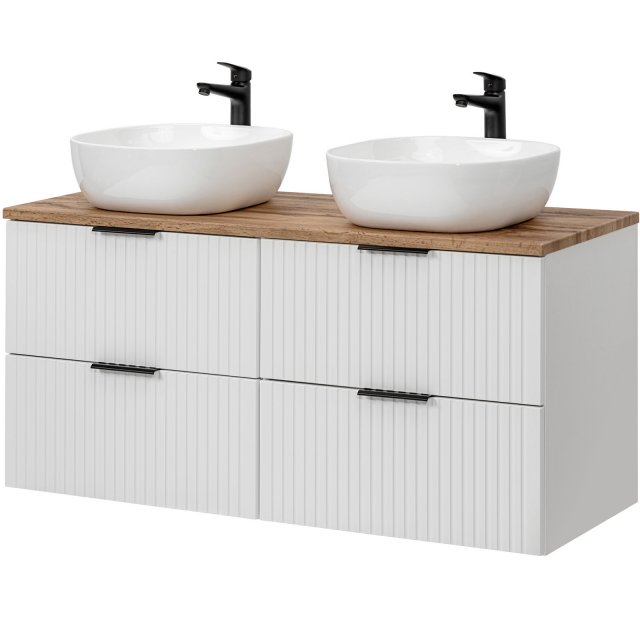 COMAD Zestaw mebli ADEL WHITE 2 szafki z blatem OAK 120 cm, 2 umywalk