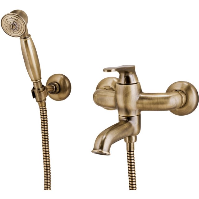 OMNIRES Bateria wannowa ART DECO ścienna z zestawem prysznicowym brąz