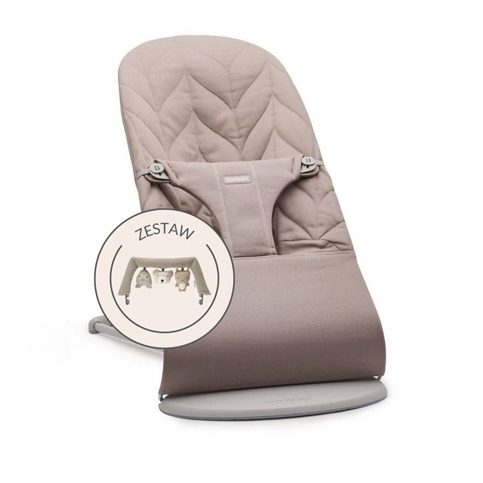 Babybjorn Leżaczek Bliss Woven Petal Quilt Piaskowoszary z zabawką Soft Friends