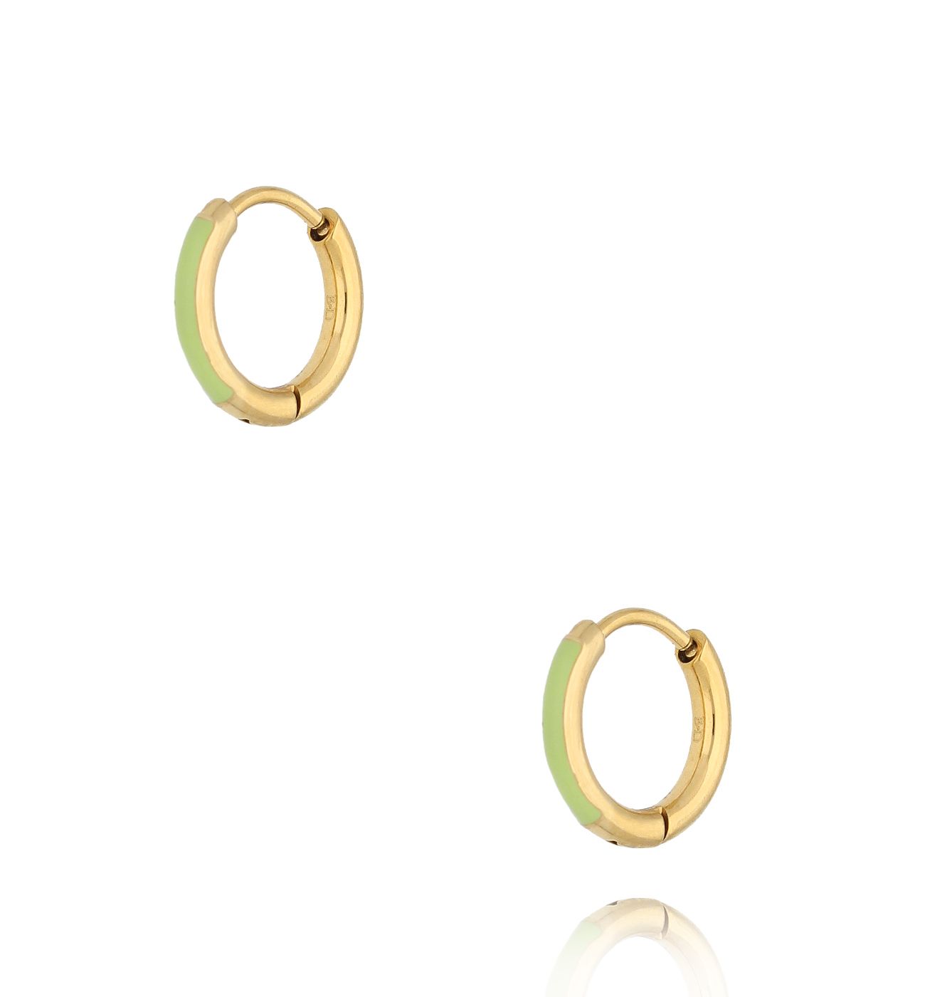 Kolczyki złote koła z zieloną emalią Enamel Small Hoops - By Dziubeka
