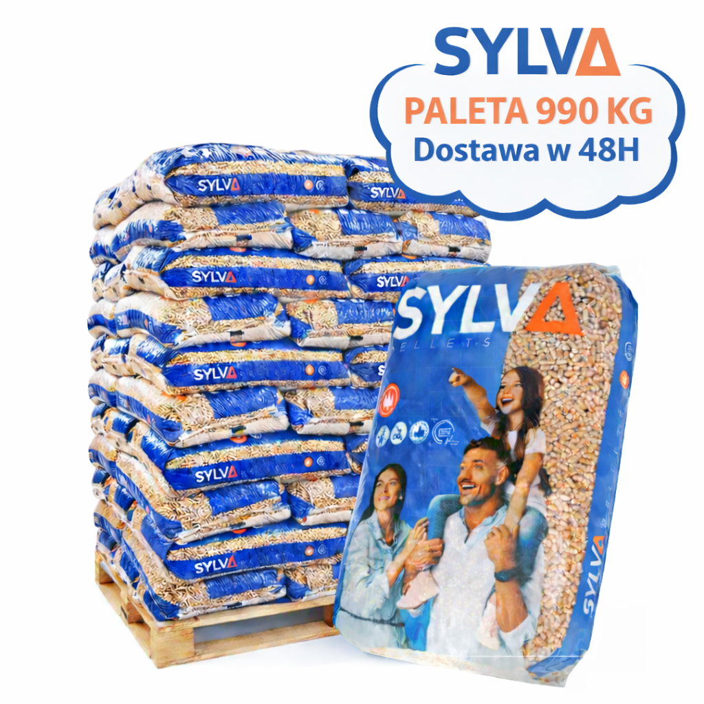 SYLVA BLUE PELLET DREWNIANY 6MM - 5 KW/KG - NISKA WILGOTNOŚĆ - PALETA 990 KG (66x15KG)