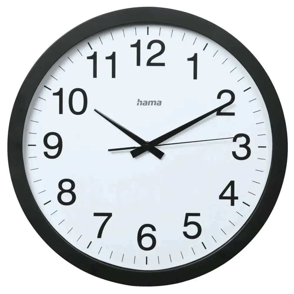 Zegar ścienny Hama PG-400 Jumbo Aruba, 40 cm, biała tarcza, czarna obudowa (uszkodzone opakowanie)
