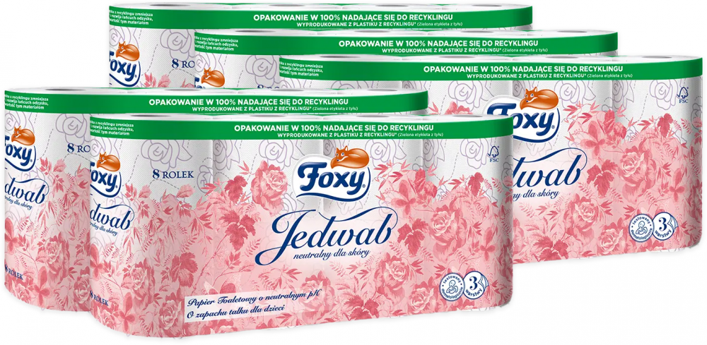 Papier toaletowy Foxy Jedwab, 3-warstwowy, 8 rolek, biały