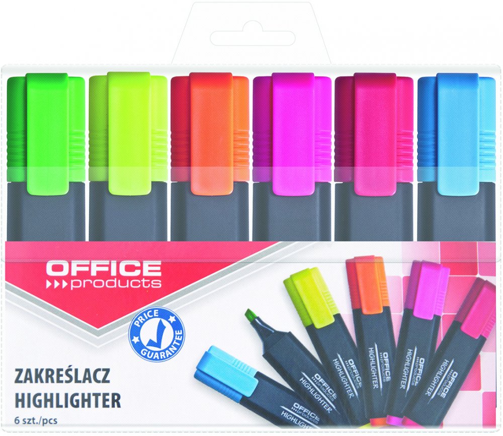 Zestaw zakreślaczy fluorescencyjnych Office Products 6 szt. ścięte mix kolorów