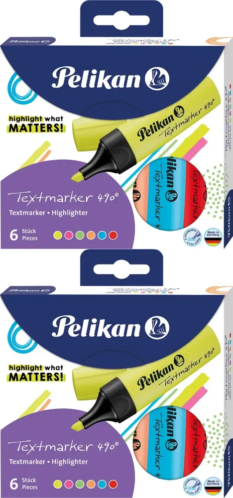 Zakreślacz Pelikan 490, ścięty, 6 szt., mix kolorów