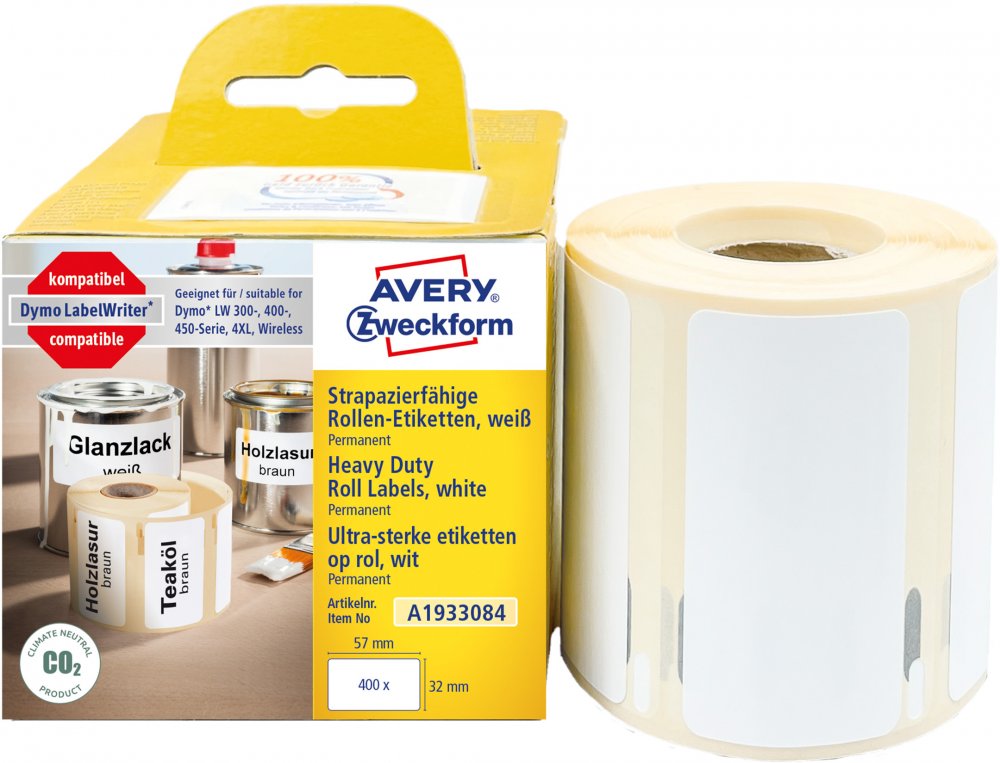 Avery Zweckform etykiety na rolce do drukarek termicznych (Dymo) 32x57 mm, 400 etykiet, poliestrowe, białe