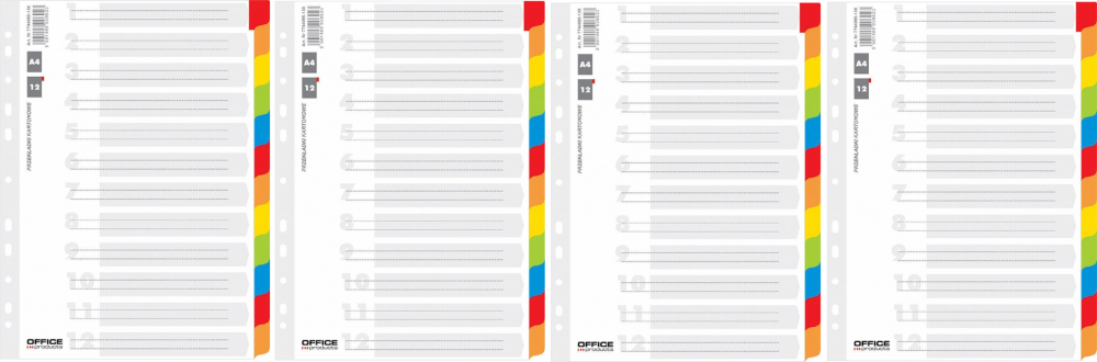 Przekładki do segregatora Office Products, kartonowe A4, 12 kart, mix kolorów