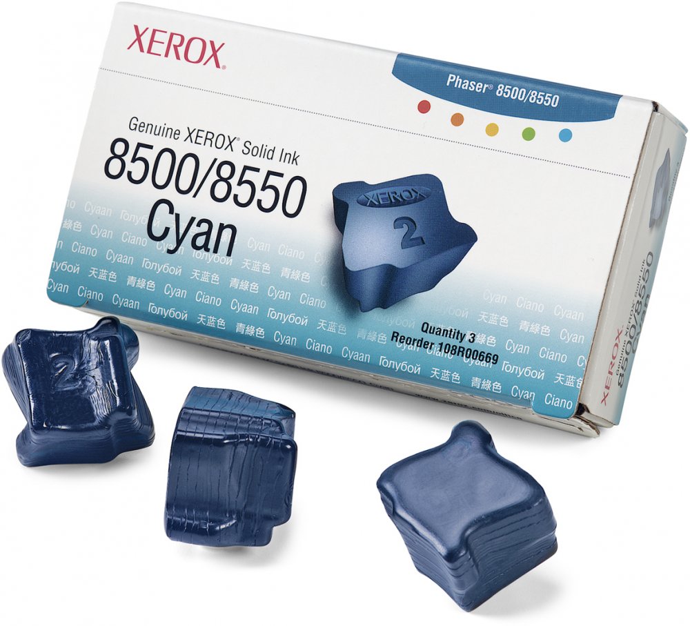 Xerox 108R00669 (do Phaser 8500/8550) – oryginalny toner cyan, 3 szt., 3000 str.