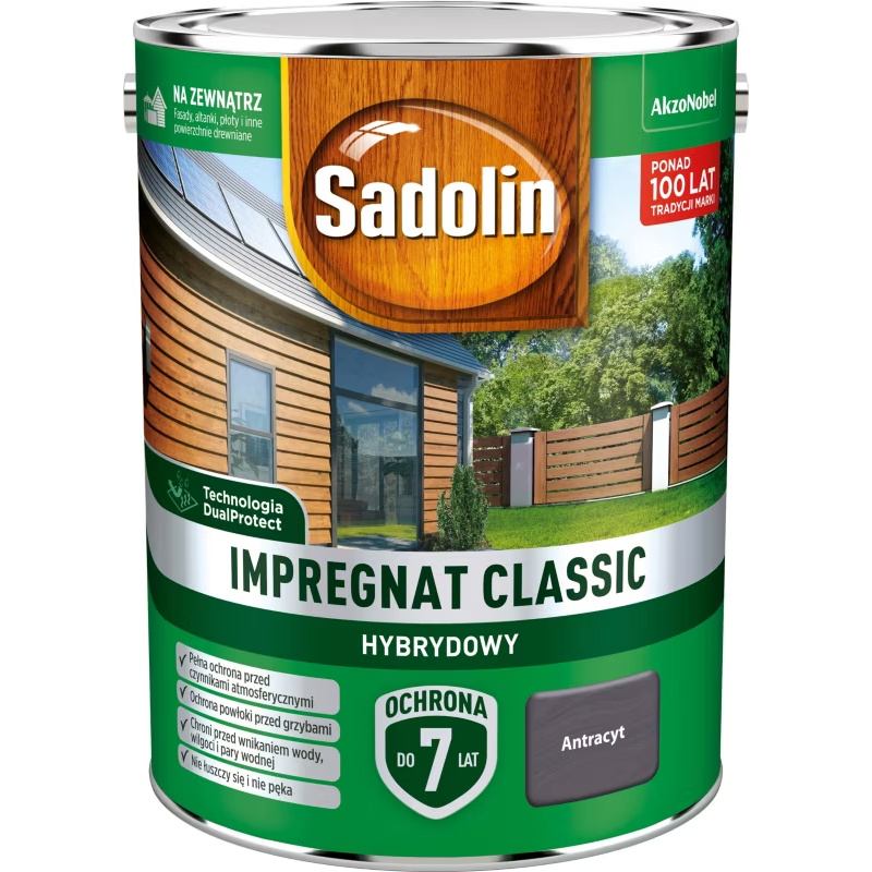 Impregnat ochronno-dekoracyjny hybrydowy Classic 4,5L Antracyt Sadolin