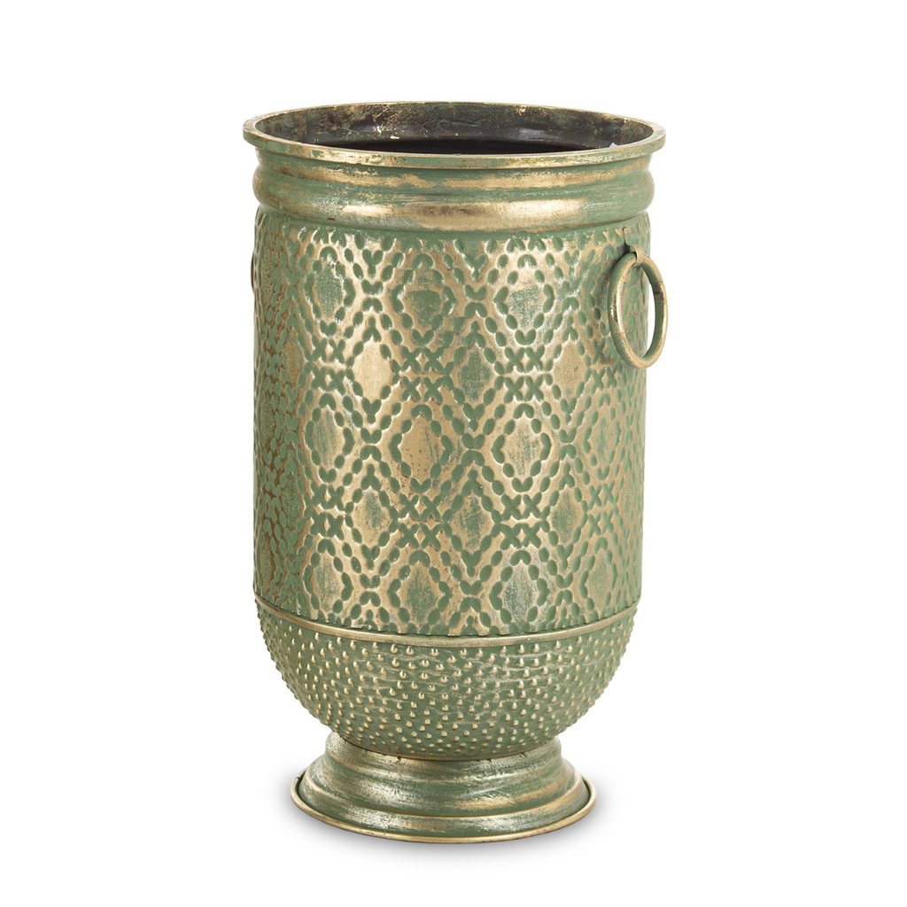 Osłonka metalowa złoto -zielona w romby na stopce 46x28 cm