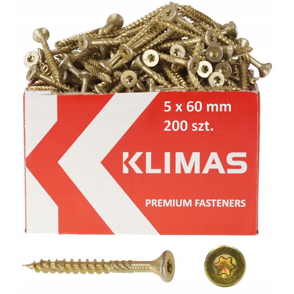 Wkręty ciesielskie do drewna z łbem stożkowym 5 x 60mm 200 sztuk TORX