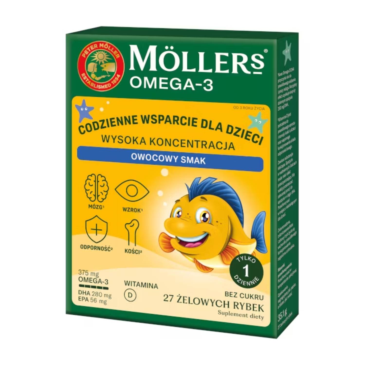 Mollers omega 3 rybki wysoka koncentracja, smak owocowy, 27 żelek