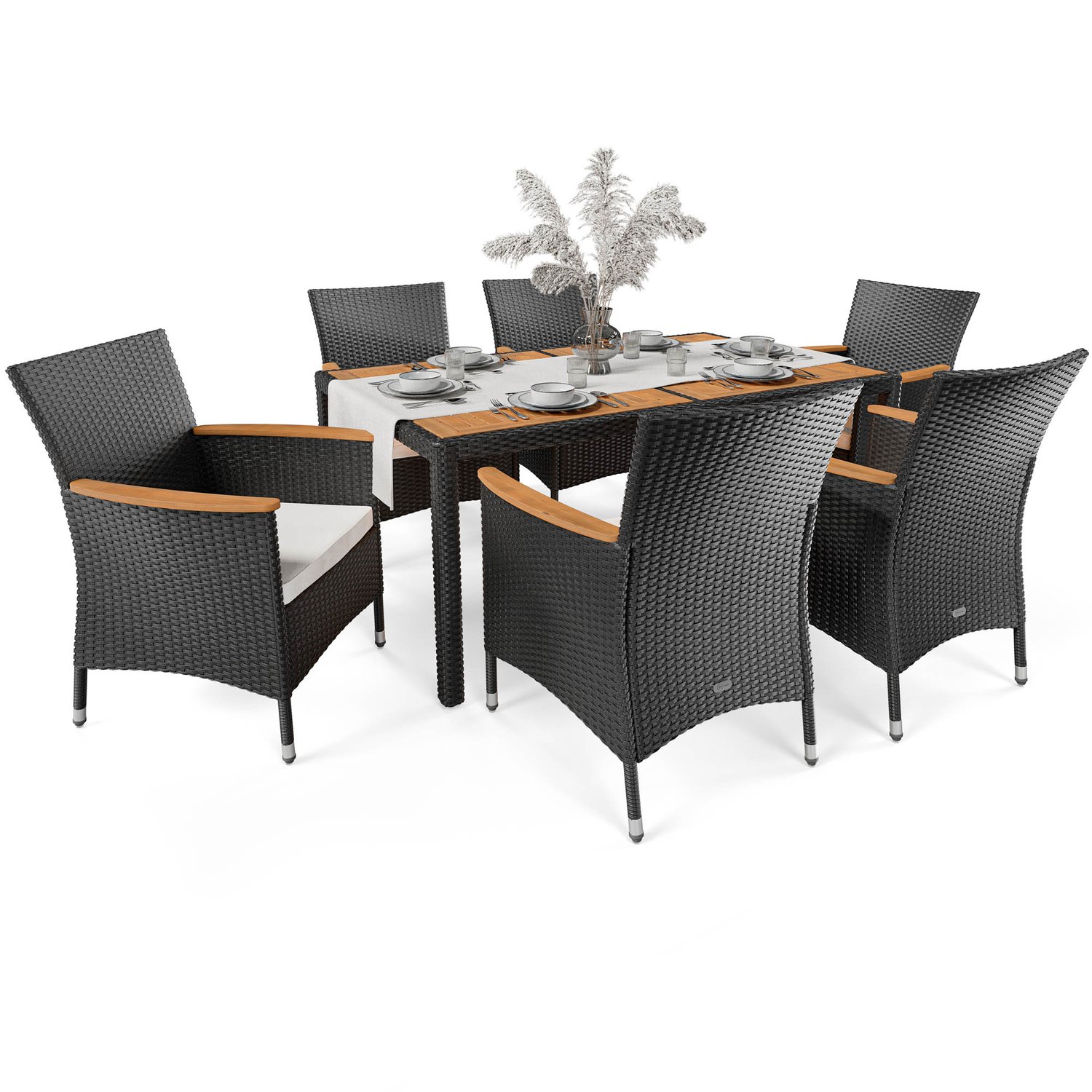 Gartenmöbel Set VERONA 6+1 - Schwarz/Creme
