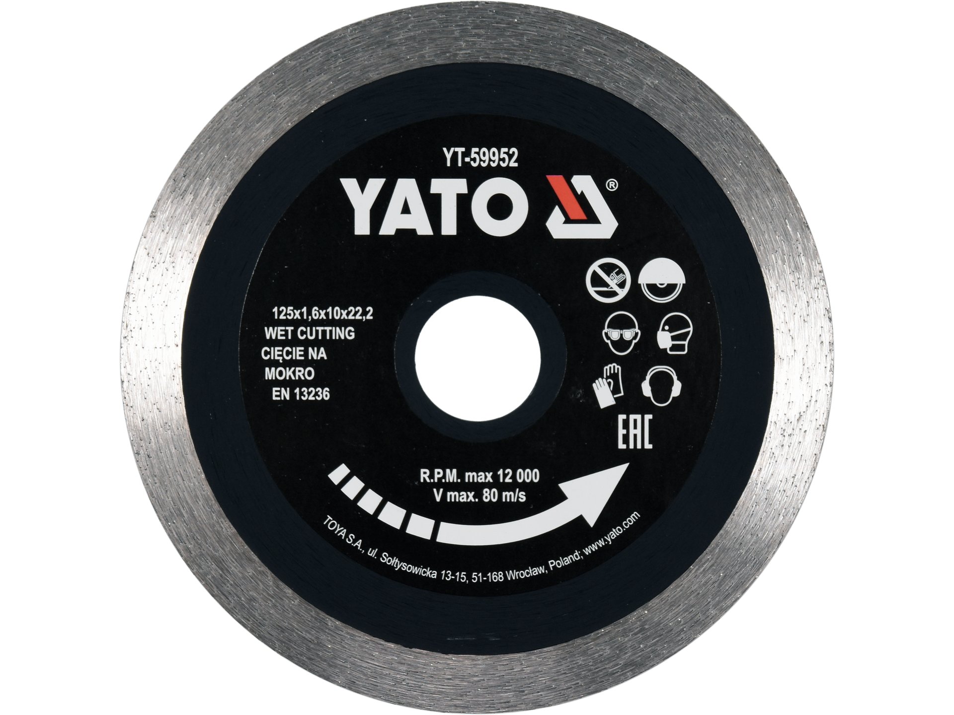 Tarcza diamentowa ciągła YATO 125x22 2mm do ceramiki na sucho i mokro YT-59952