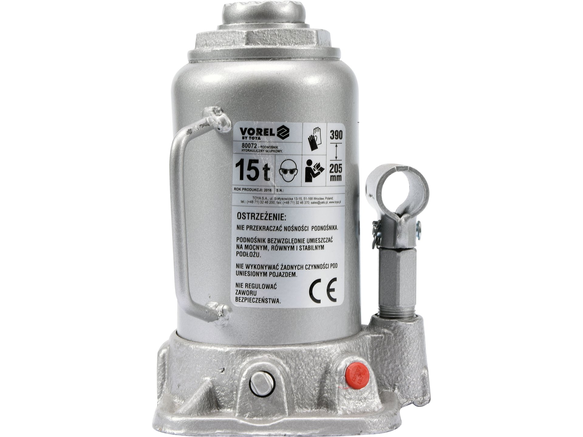 Podnośnik hydrauliczny słupkowy VOREL 15t 15000kg wysokość 205 do 390mm 80072