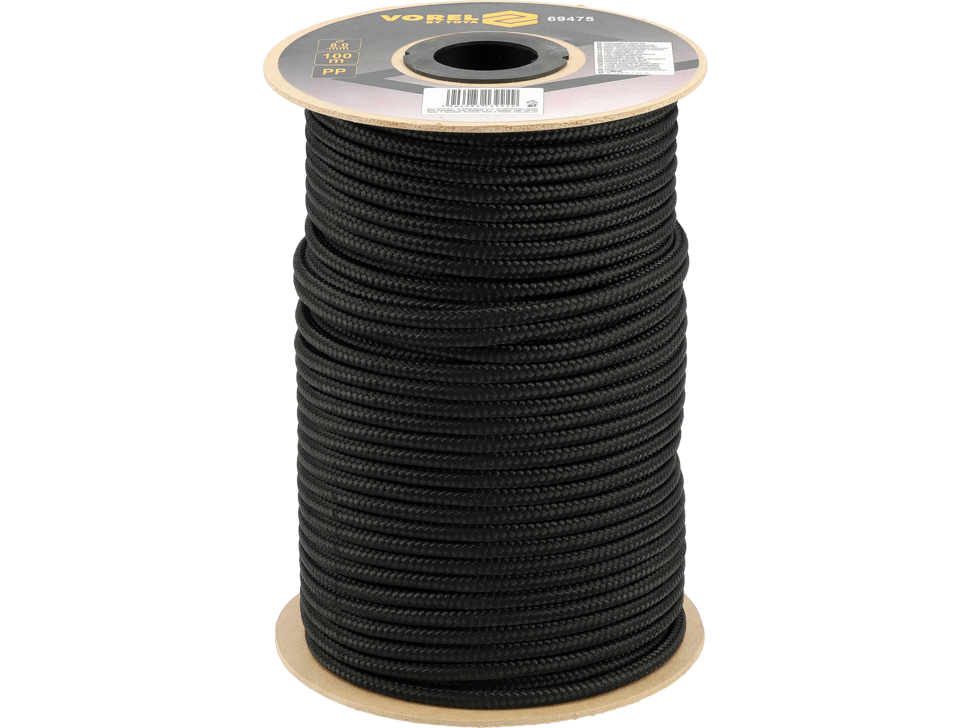 Lina pleciona czarna PP na szpuli 8mm 100m VOREL 69475