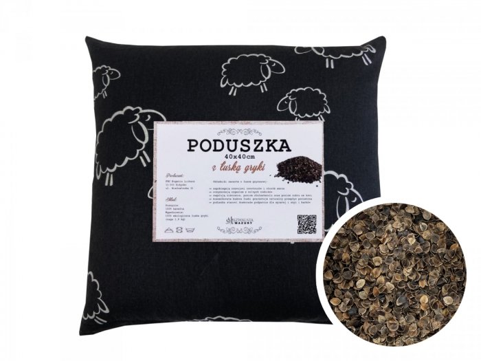 Poduszka z łuską gryki 40x40 wz. 8 baranki czarne