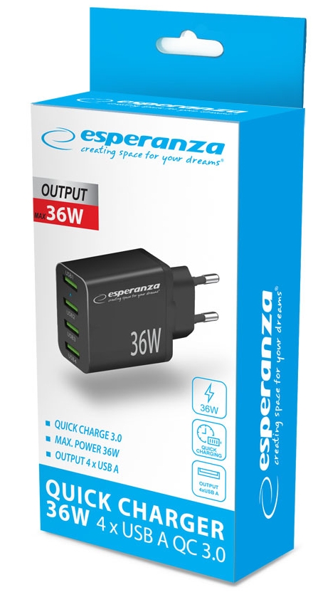 ESPERANZA Ładowarka 36W EZC107K 4xUSB - Henryx24