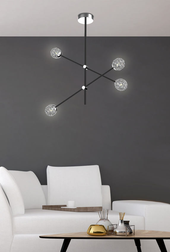 Czarna lampa wisząca sufitowa z regulacją wysokości do salonu APETI PAKSOS
