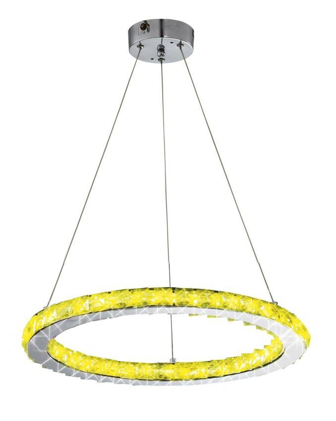 Srebrna lampa wisząca LED RGB z pilotem do salonu LORDS metal-szkło