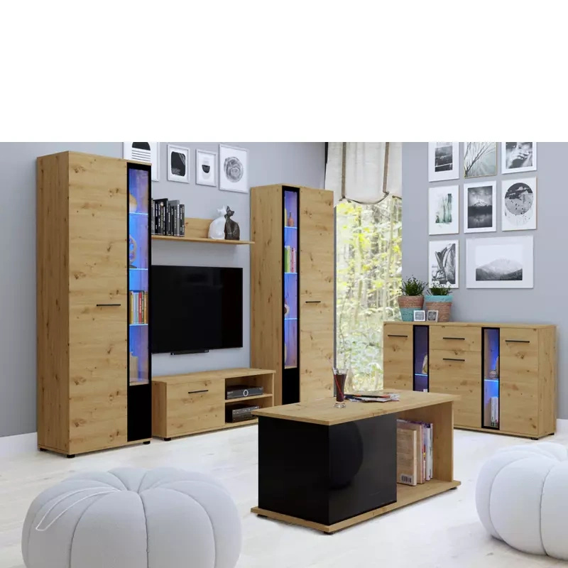 Meble do salonu z komodą i ławą dąb artisan CUBE
